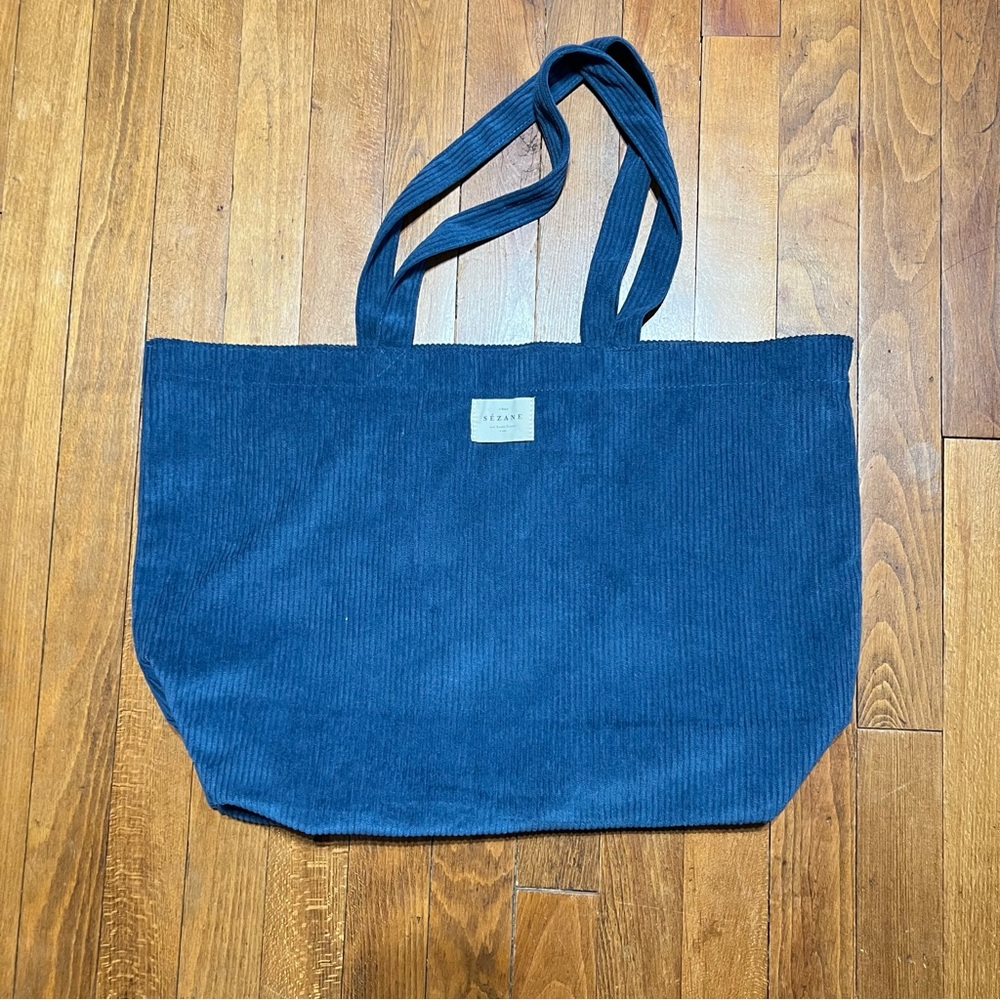 Sezane blue corduroy tote, NEW